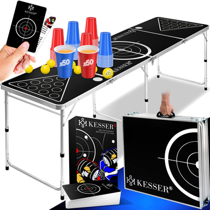 KESSER Beer Pong Tisch Set: Rechteckige, klappbare und höhenverstellbare Spieloberfläche zum Spielen von Beer Pong. Inkl. Kartenspiel.