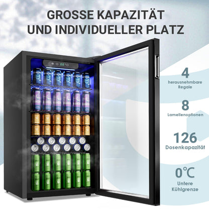 EUHOMY Getränkekühlschrank 90 L mit Glastür, schwarzer Edelstahl