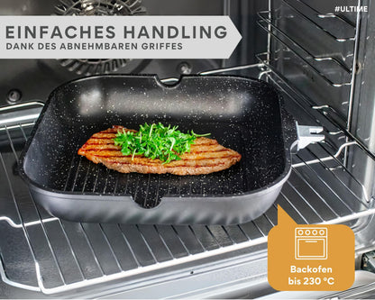 DIVORY Grillpfanne 28 cm mit abnehmbarem Griff, induktionsgeeignet