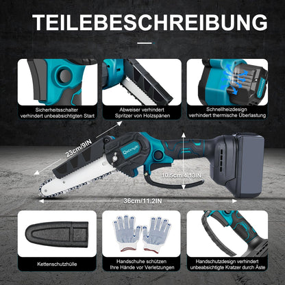 FYJUL Mini Kettensäge 6 Zoll, bürstenlos, für Makita 18V, ohne Akku