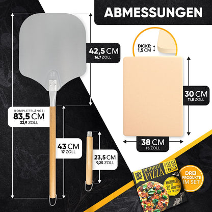 Loco Bird Pizzastein Set für Backofen & Gasgrill mit Pizzaschieber