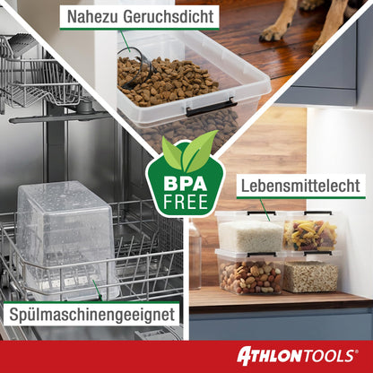ATHLON TOOLS Aufbewahrungsboxen 60 L mit Deckel, 4er-Set, transparent