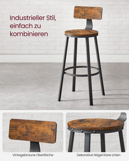 VASAGLE Barhocker 2er Set Industrie-Design - Vintagebraun-Schwarz