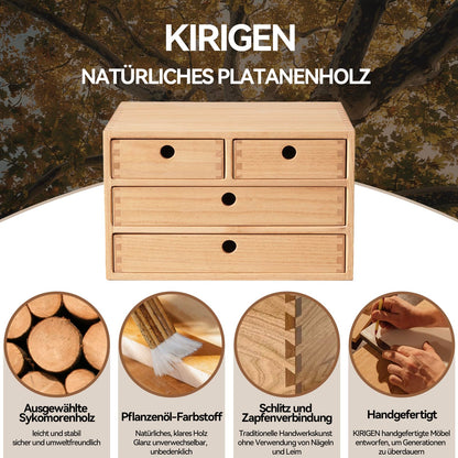 KIRIGEN Schreibtisch-Organizer aus Paulownia-Holz, 4 Schubladen