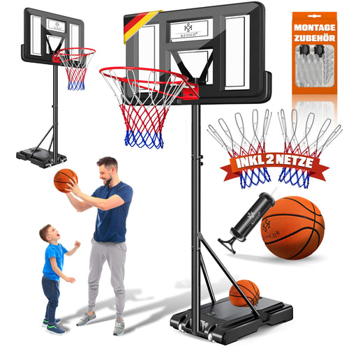 KESSER Basketballkorb Outdoor höhenverstellbar 230–305 cm mit Rollen, HD-PVC-Backboard und befüllbarer Basis