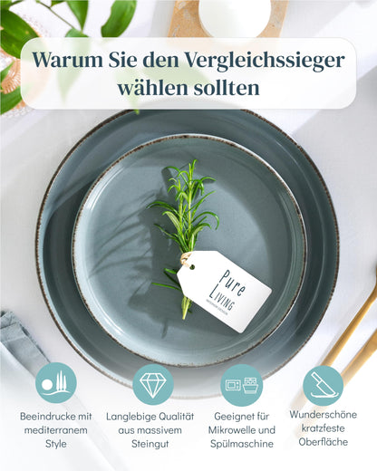 Pure Living Rustic Steingut Geschirrset 24 tlg. Rauchblau