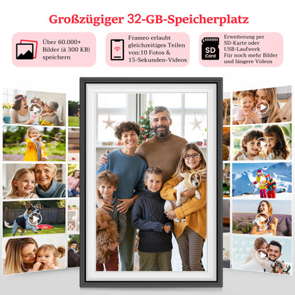WONNIE Frameo Digitaler Bilderrahmen 10,1 Zoll WLAN mit Touchscreen