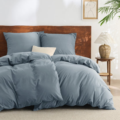 BEDSURE Bettwäsche-Set 135x200 Baumwolle Graublau 4-teilig
