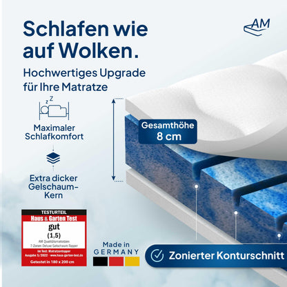 AM 7 Zonen Deluxe Gel Matratzen Topper - 140x200cm