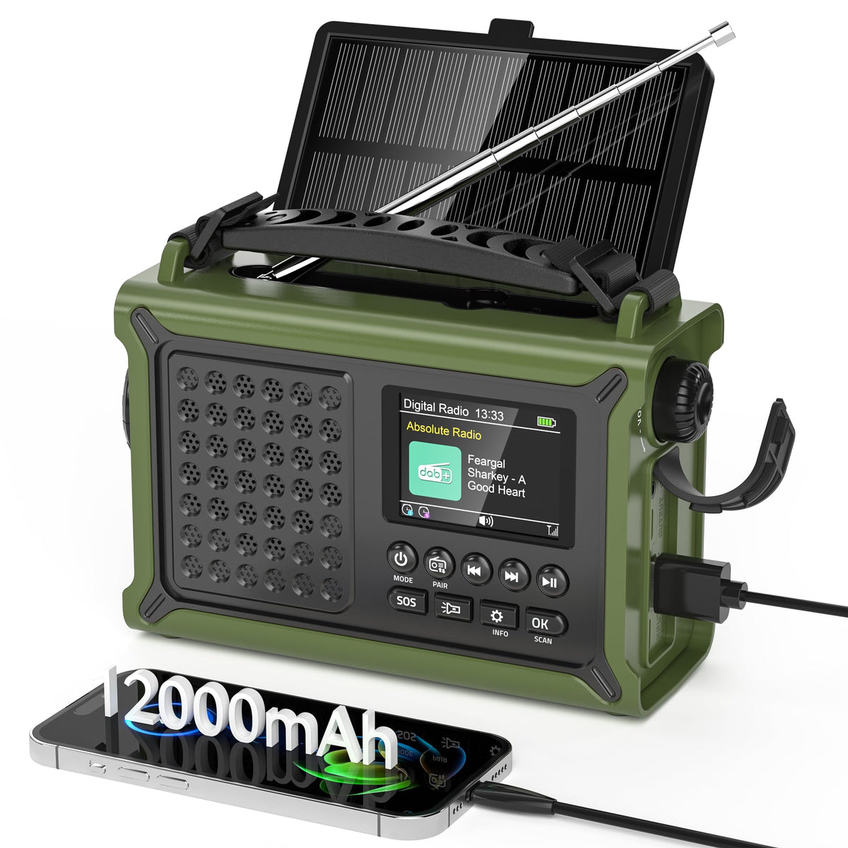 Mesqool Kurbelradio DAB+/UKW Notfallradio mit Solar und Bluetooth, Handkurbel, Teleskopantenne