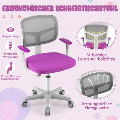COSTWAY Kinderschreibtischstuhl Computerstuhl Drehbar - Lila