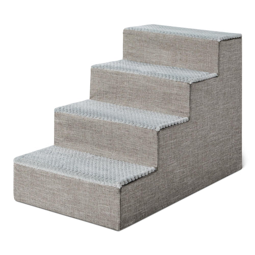 Amazon Basics Hundetreppe 4-stufig, faltbar, 36,5 cm, Grau – Aufstiegshilfe aus Schaumstoff für Bett und Sofa