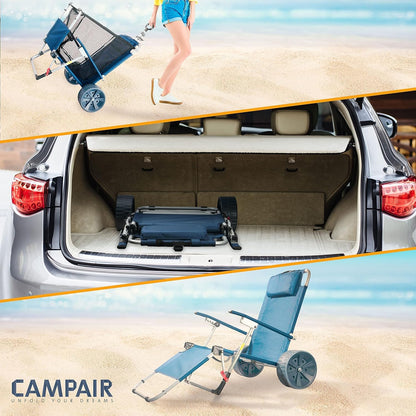 CampAir 2-in-1 Faltbarer Handwagen und Strandliege mit Rollen, blau