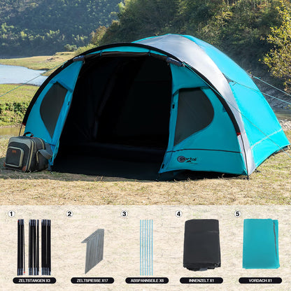 PORTAL Blackout Kuppelzelt für 3–4 Personen mit Vorzelt, wasserdicht