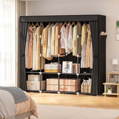 Neatrays Stoffschrank mit 4 Kleiderstangen und 8 Fächern, schwarz