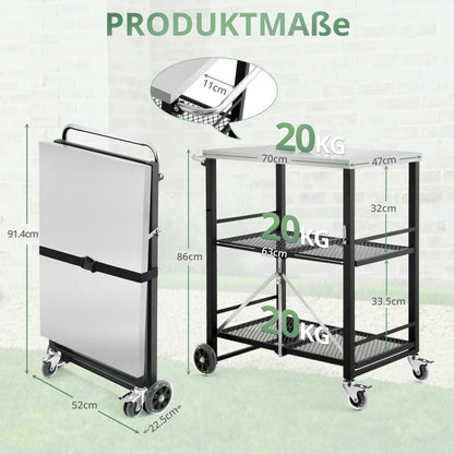 LUE BONA Grillwagen klappbar, Grilltisch mit Edelstahl-Tischplatte