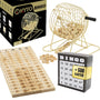 Kyto Bingo Trommel XXL Gold – Spielset mit 75 Kugeln und Karten, Metalltrommel in Goldoptik mit Kurbelmechanismus