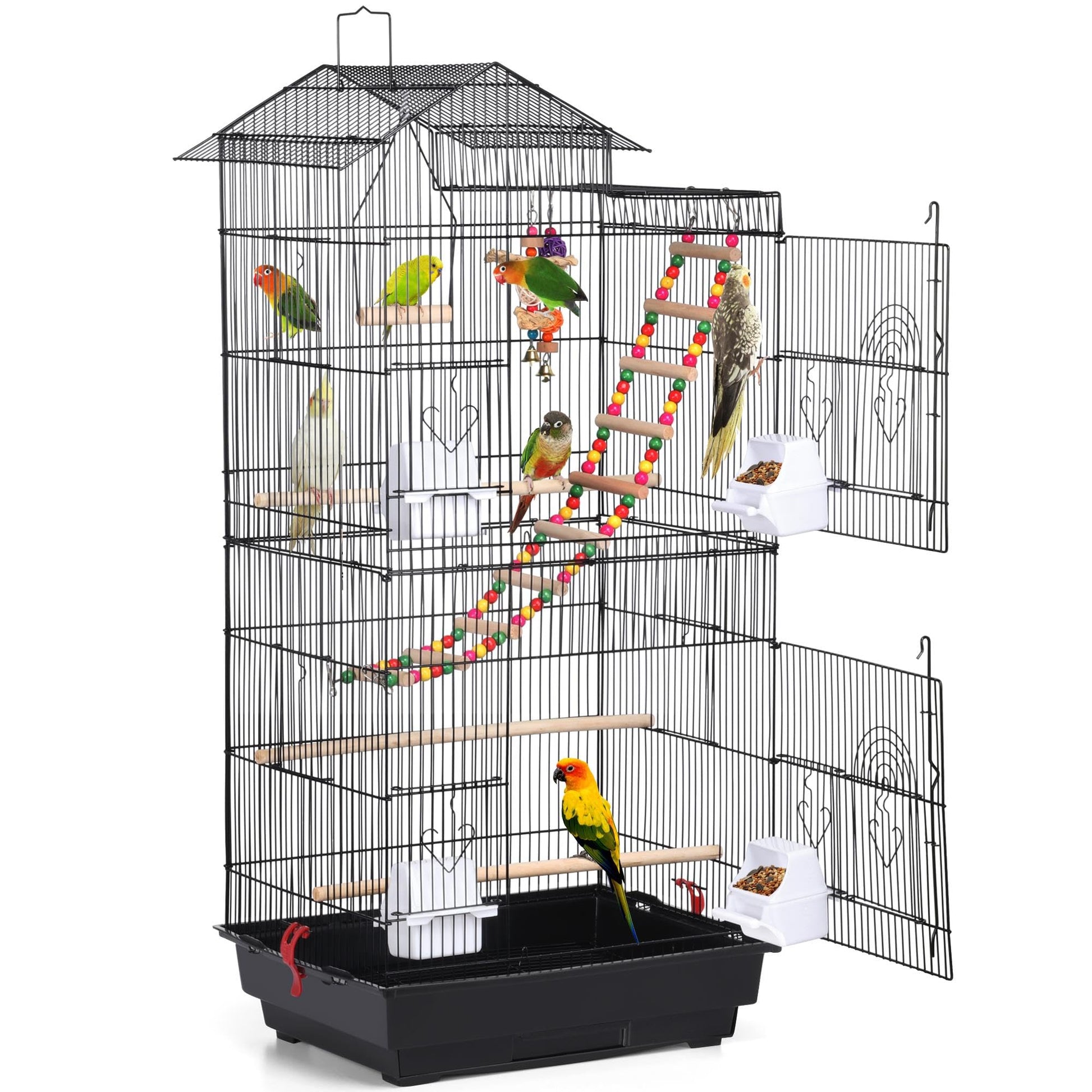 Yaheetech Vogelkäfig mit Spielzeug für Ziervögel – Schwarz, 99cm. Schwarzer Gitterkäfig, 99cm. Bietet Ziervögeln Behausung und Spielbereich.