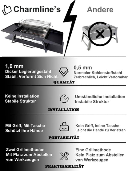 Charmline Holzkohlegrill CL-PGL, faltbarer Campinggrill, schwarz
