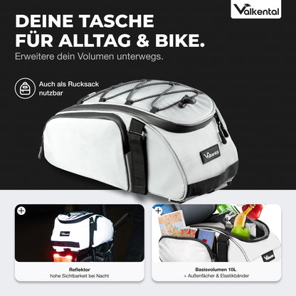 Valkental 3in1 Gepäckträgertasche mit Rucksackfunktion, 10 Liter