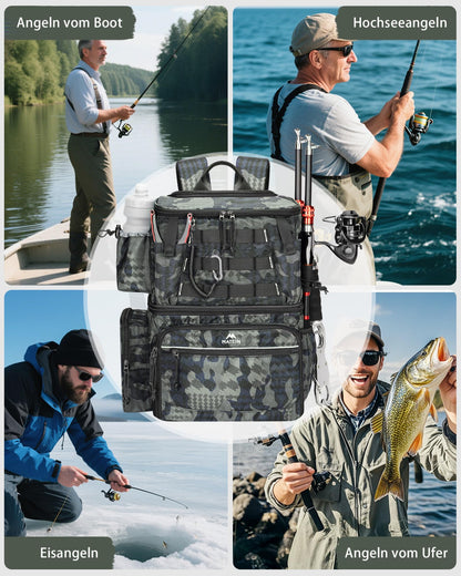 MATEIN Angelrucksack mit 4 Köderboxen, Rutenhalter und Kühlfach