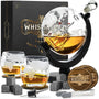 Whisiskey Whisky Karaffe Set Globus Dekanter 900 ml mit 2 Gläsern – Geschenkset mit 8 Whiskysteinen und Aufbewahrungsbox