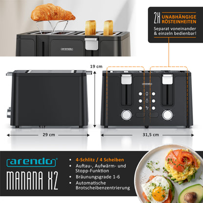 Arendo MANANA X2 Toaster 4 Scheiben Edelstahl, schwarz