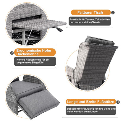 COMLAX FIELD Relaxsessel aus Rattan mit Liegefunktion, Dunkelgrau