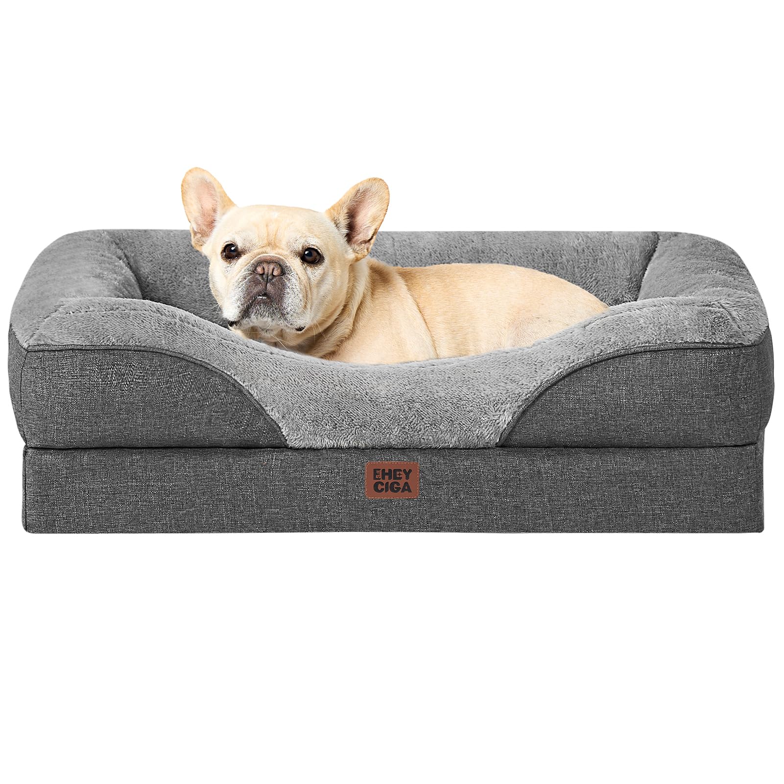 EHEYCIGA Orthopädisches Memory Foam Hundebett 76x51cm Grau. Rechteckiges, graues Bett mit Memory Foam für Gelenkunterstützung.