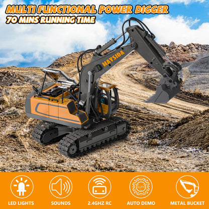 maysida RC Bagger mit Metallschaufel, Licht und Sound, 2,4 GHz
