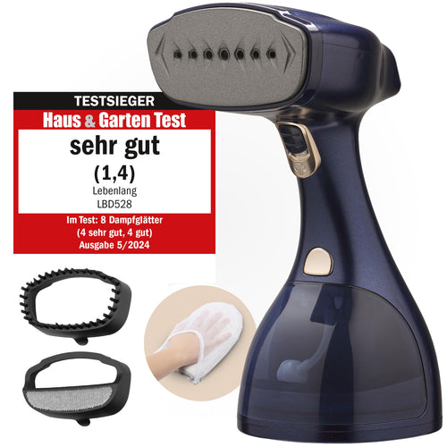 LEBENLANG Dampfglätter LBD528R mit 1500 W, 300 ml Tank, Rosa inklusive Bügelhandschuh und Aufsteckbürsten
