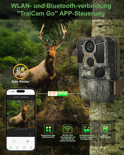 KJK KJK228 Wildkamera 4K 84MP mit WLAN, Nachtsicht und 64GB SD-Karte