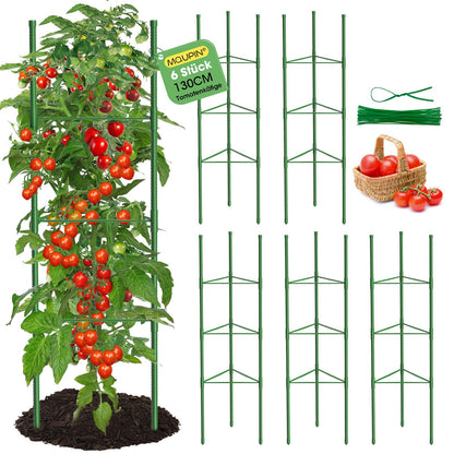 MQUPIN Tomaten Rankhilfe 130 cm Metall, 6 Stück, höhenverstellbar, Käfigform für Kletterpflanzen
