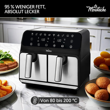La Moustache DuoFry Gray Heissluftfritteuse - XXL 2 Fächer 8L