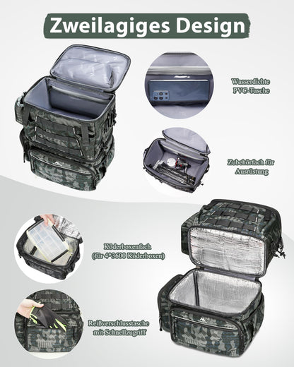 MATEIN Angelrucksack mit 4 Köderboxen, Rutenhalter und Kühlfach