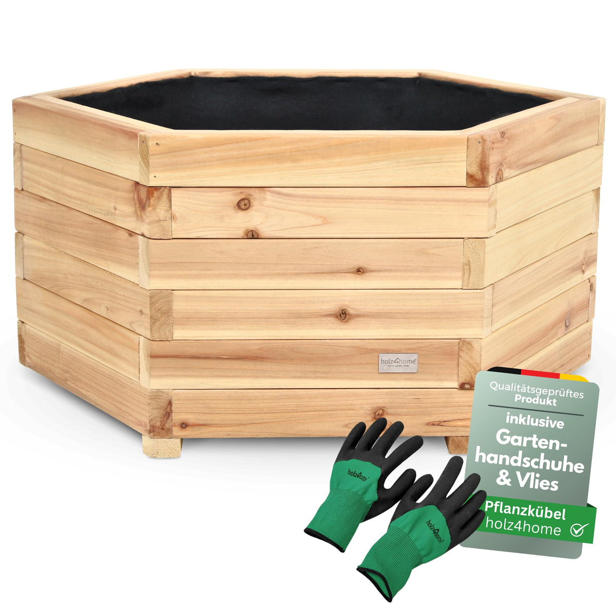holz4home Pflanzkübel XL aus Tannenholz, sechseckiger Blumenkübel mit natürlicher Holzoptik