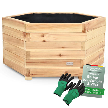 holz4home Pflanzkübel XL aus Tannenholz, sechseckiger Blumenkübel mit natürlicher Holzoptik