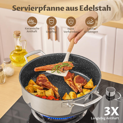 BEZIA Schmorpfanne 28 cm Edelstahl mit Deckel, 5,2 L, Induktion
