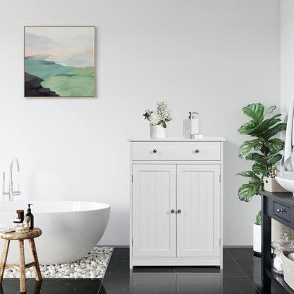 Yaheetech Badschrank mit Schublade und Doppeltür – Weiss