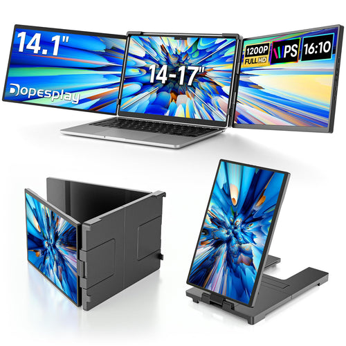 TechPro 2025 14.1" FHD Laptop Monitor Erweiterung IPS Triple. Schwarzes, rechteckiges Gehäuse.