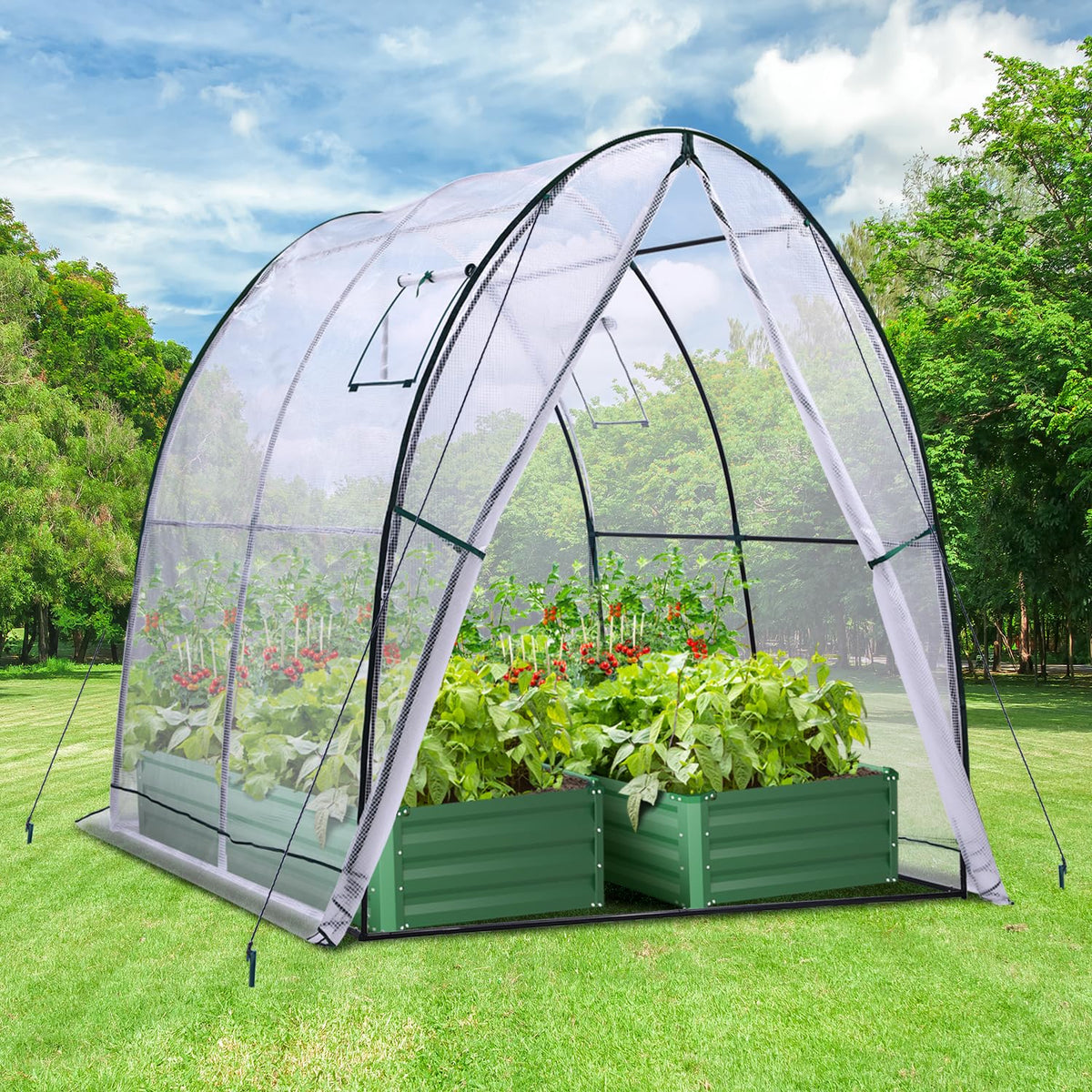 Ohuhu Foliengewächshaus GGH-05, begehbar, 180x180x200 cm, weiss mit PE-Abdeckung und Spitzdach