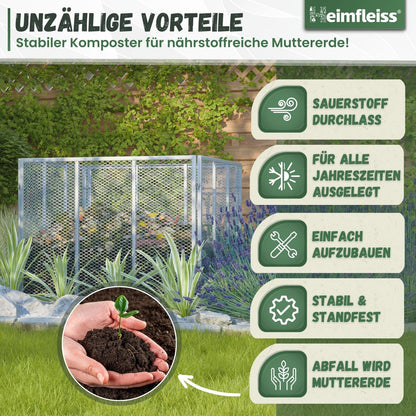 Heimfleiss Metallkomposter 750 L, verzinkter Stahl, 100x100x75 cm