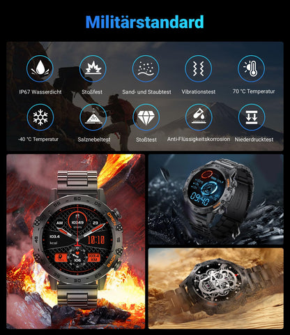 LIGE Smartwatch BW1846A Herren mit Telefonfunktion, 1,39 Zoll, schwarz
