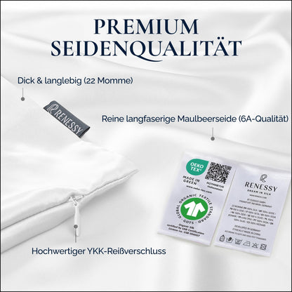 RENESSY Kissenbezug Bio-Maulbeerseide 22 Momme, 40x80 cm, Off-White