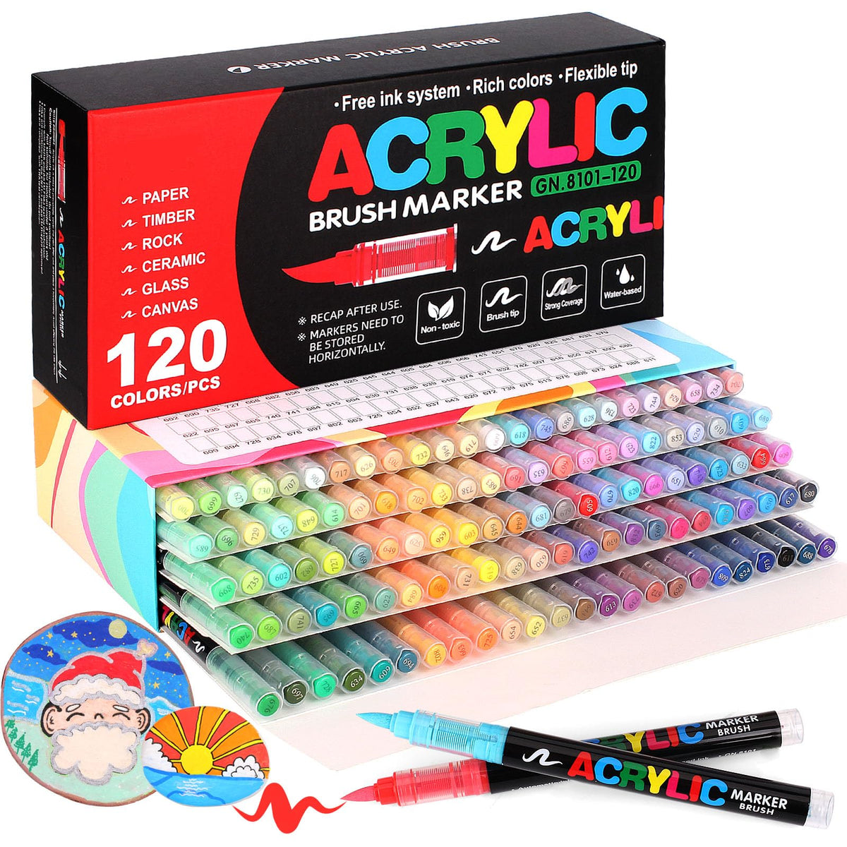 Laconile Acrylstifte Set 120 Farben – Wasserfest Brush Tip. 120 zylindrische Stifte in vielen Farben mit flexibler Pinselspitze zum Malen auf diversen Oberflächen.