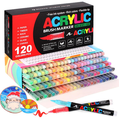 Laconile Acrylstifte Set 120 Farben – Wasserfest Brush Tip. 120 zylindrische Stifte in vielen Farben mit flexibler Pinselspitze zum Malen auf diversen Oberflächen.