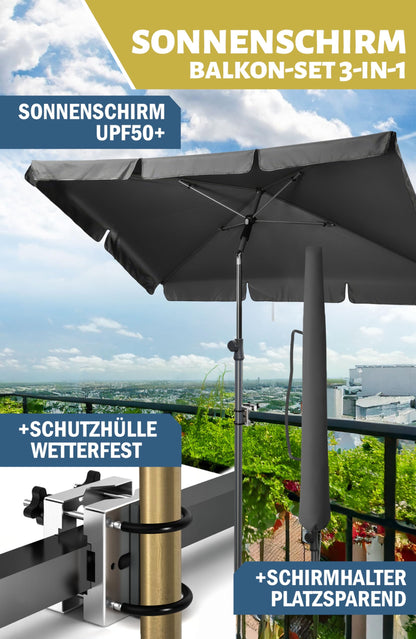 Menz Sonnenschirm Balkon 3-in-1-Set rechteckig Anthrazit