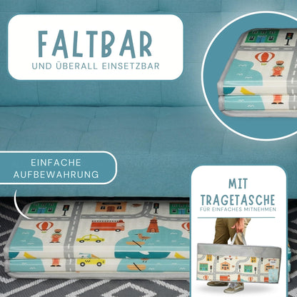 HuBorns Krabbelmatte Baby faltbar, 200x180 cm, wendbar, Stadt XL