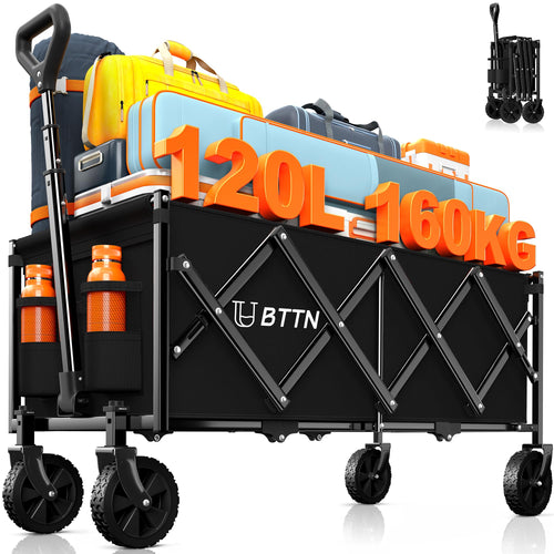 BTTN Bollerwagen faltbar 120 L, belastbar bis 160 kg, schwarz