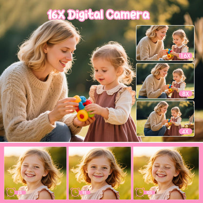IXNAIQY Digitalkamera 44MP 1080P Kompaktkamera mit 16X Zoom rosa